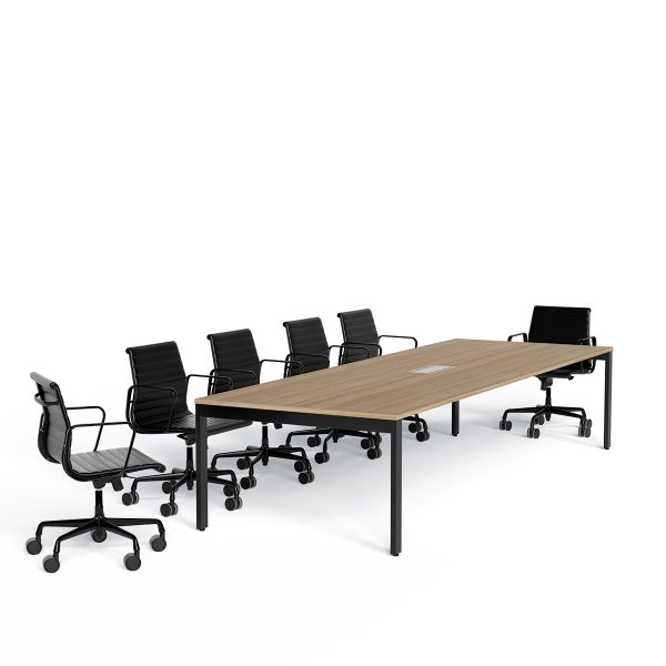 QUAD-TABLE-BLACK FRAME-3600L-NATURAL OAK TOP-2